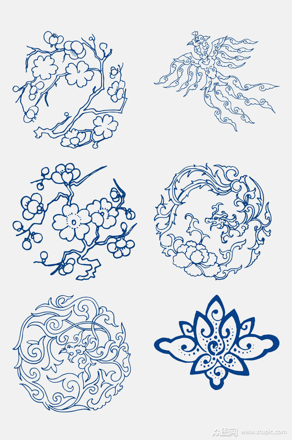 凤凰青花瓷古典纹样免抠素材素材