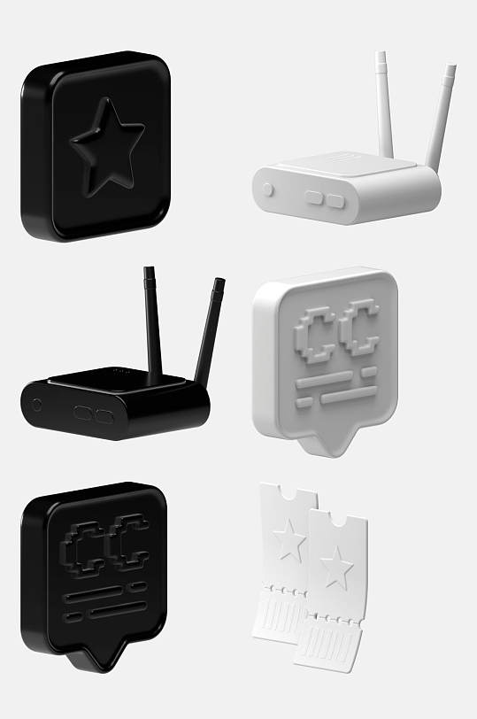 创意WiFi立体黑白模型免抠素材