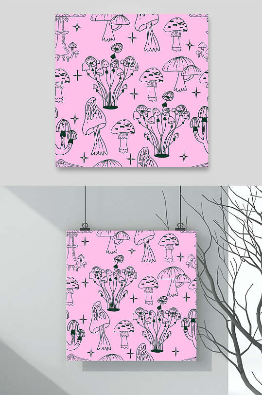 蘑菇粉色简笔画动植物图案矢量素材