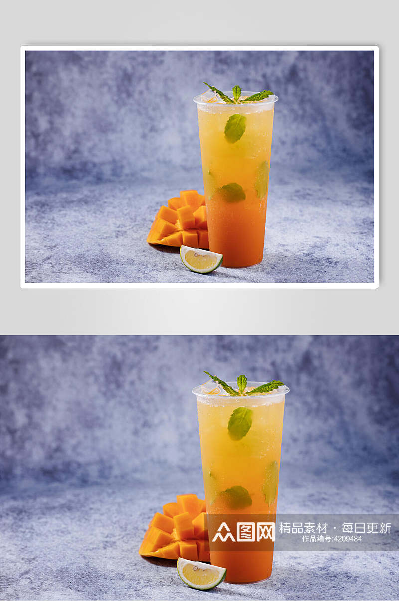 创意青柠芒果奶茶果汁甜品图片素材