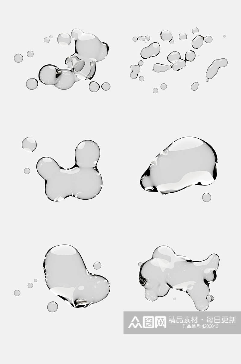 气泡手绘透明水滴液体免抠素材素材