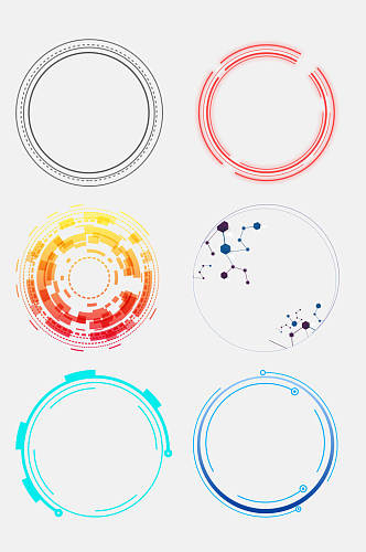 渐变清新圆形科技科幻边框免抠素材