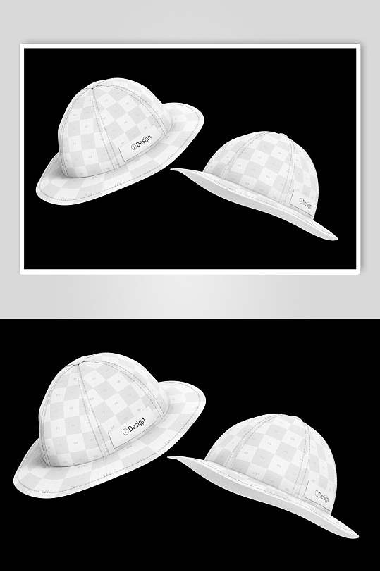 白色格子渔夫帽子贴图样机