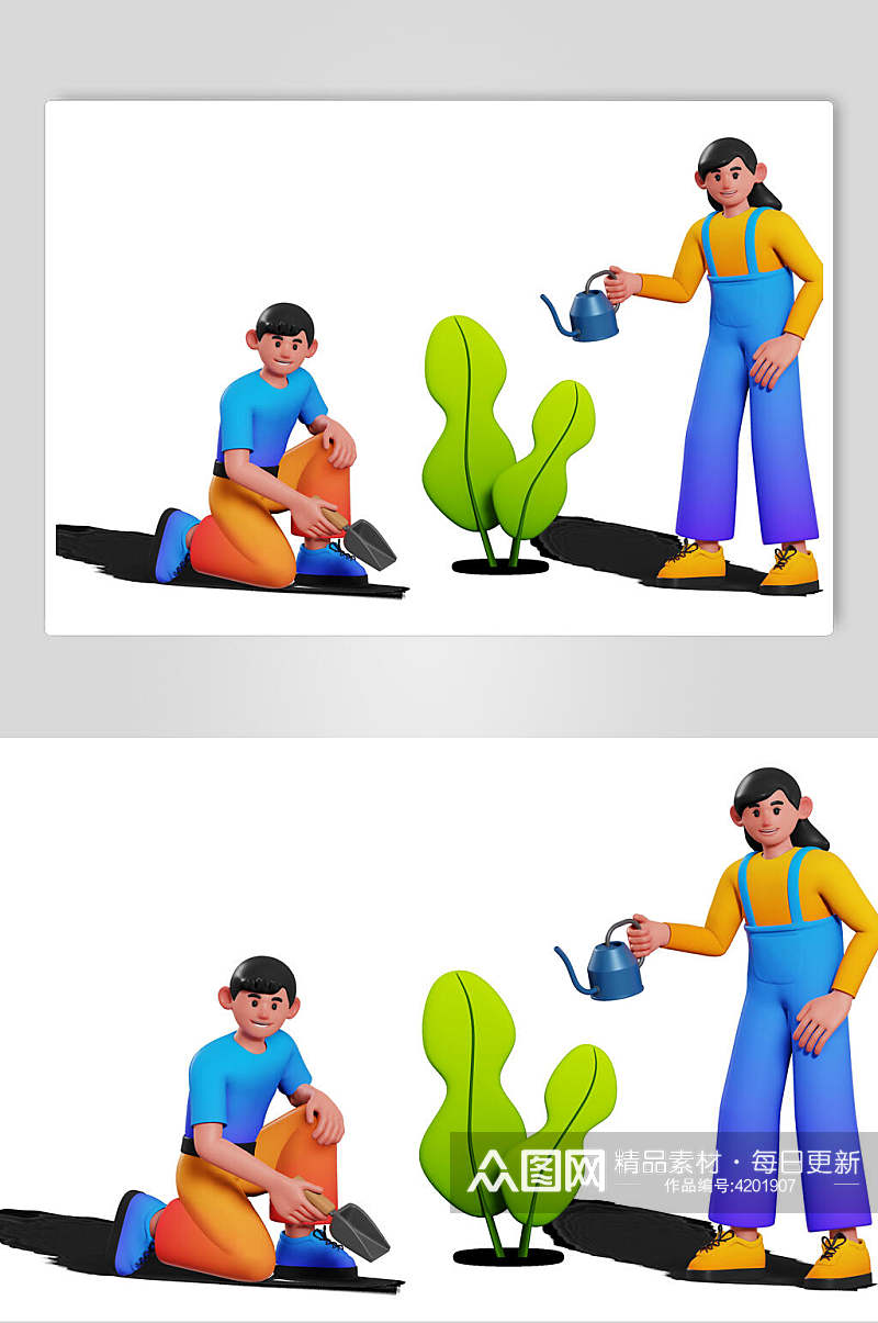 植物男女立体卡通3d人物元素生活场景素材素材