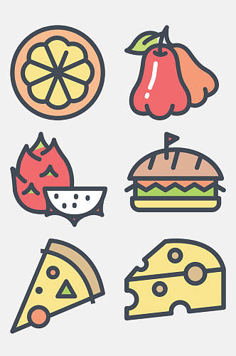 汉堡火龙果卡通美食图标免抠素材