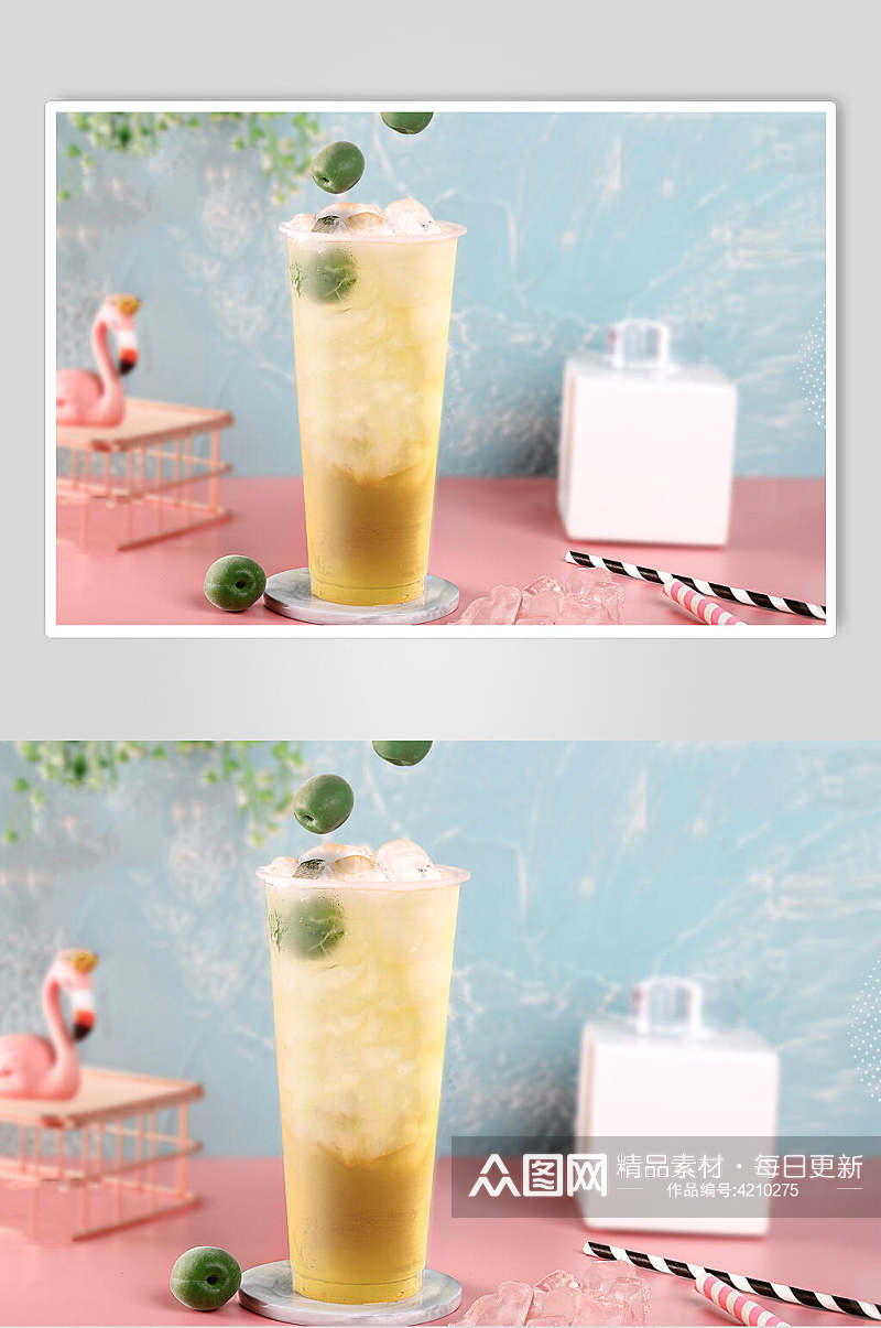 清新粉蓝色奶茶果汁甜品图片素材