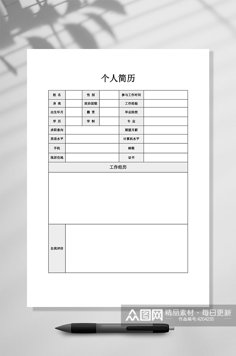 个人简历表格简历WORD素材