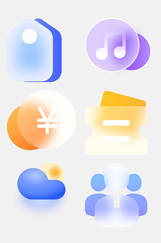 音符磨砂毛玻璃质感图标免抠素材