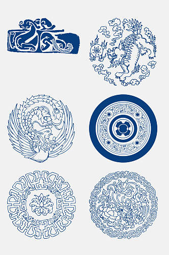 圆圈蓝青花瓷古典纹样免抠素材