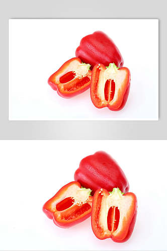 红色切半彩椒蔬菜图片