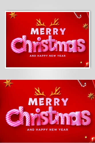 麋鹿红色英文圣诞促销海报矢量素材
