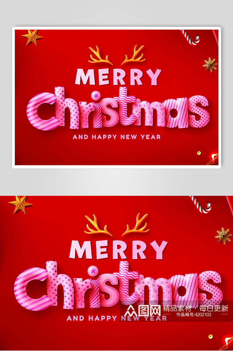 麋鹿红色英文圣诞促销海报矢量素材素材