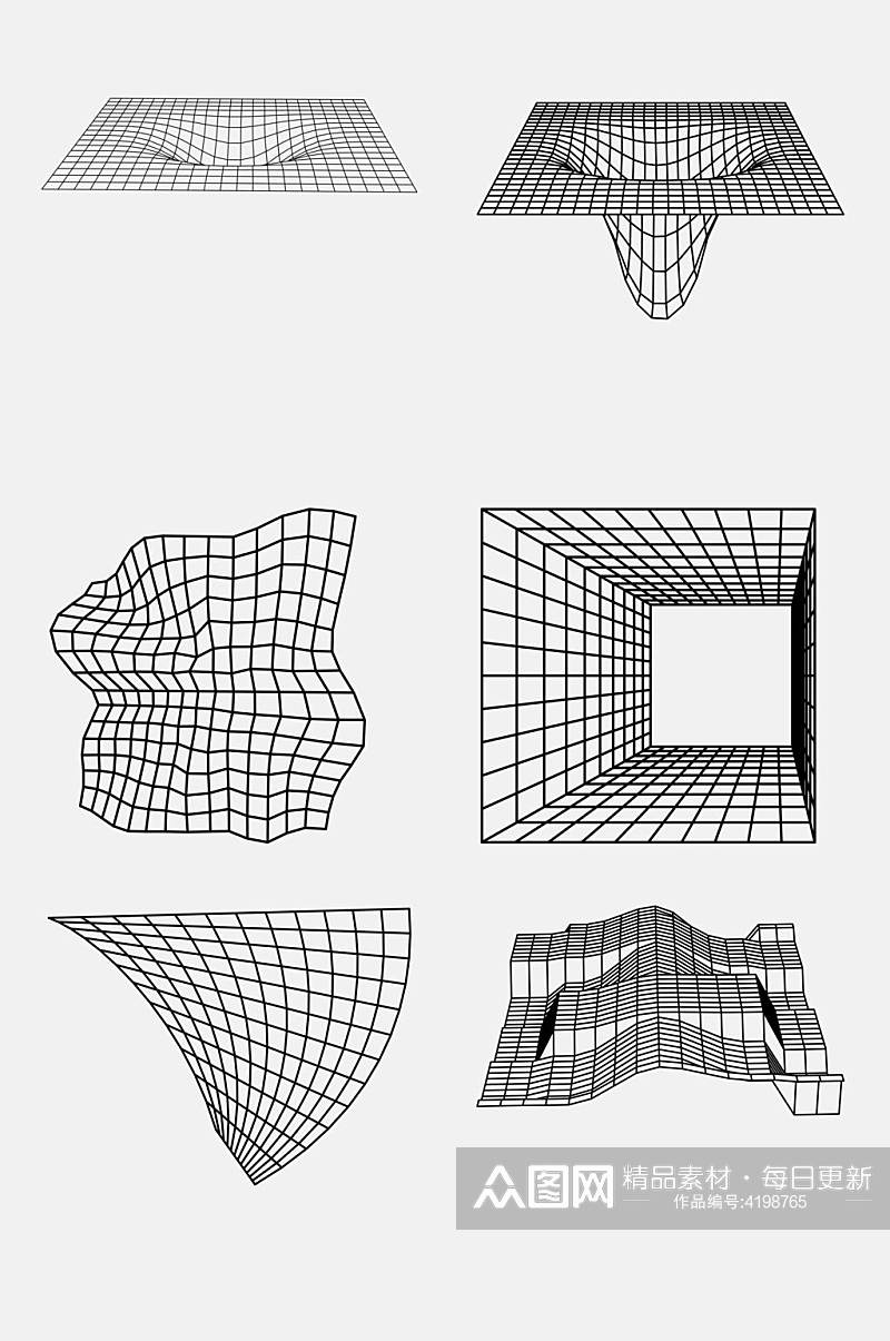 大气黑白几何网格透视空间免抠素材素材