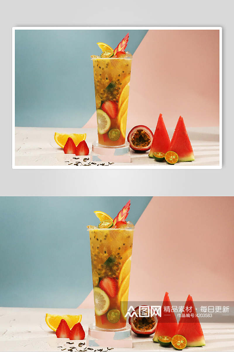 西瓜百香果草莓奶茶果汁甜品图片素材