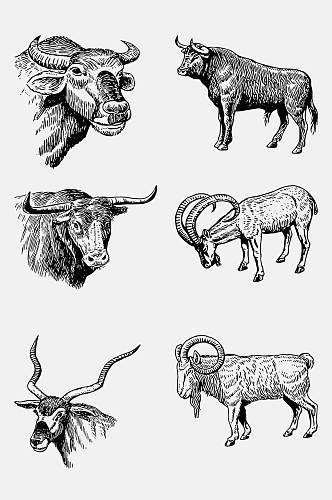创意大气盘山羊手绘线稿动物免抠素材