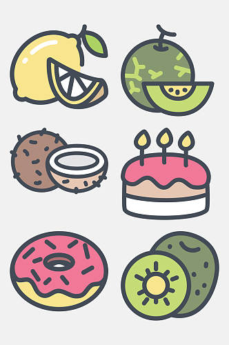 甜甜圈牛油果卡通美食图标免抠素材