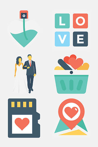 创意爱心图标浪漫婚礼类图标免抠素材
