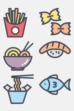 面条小鱼寿司卡通美食图标免抠素材