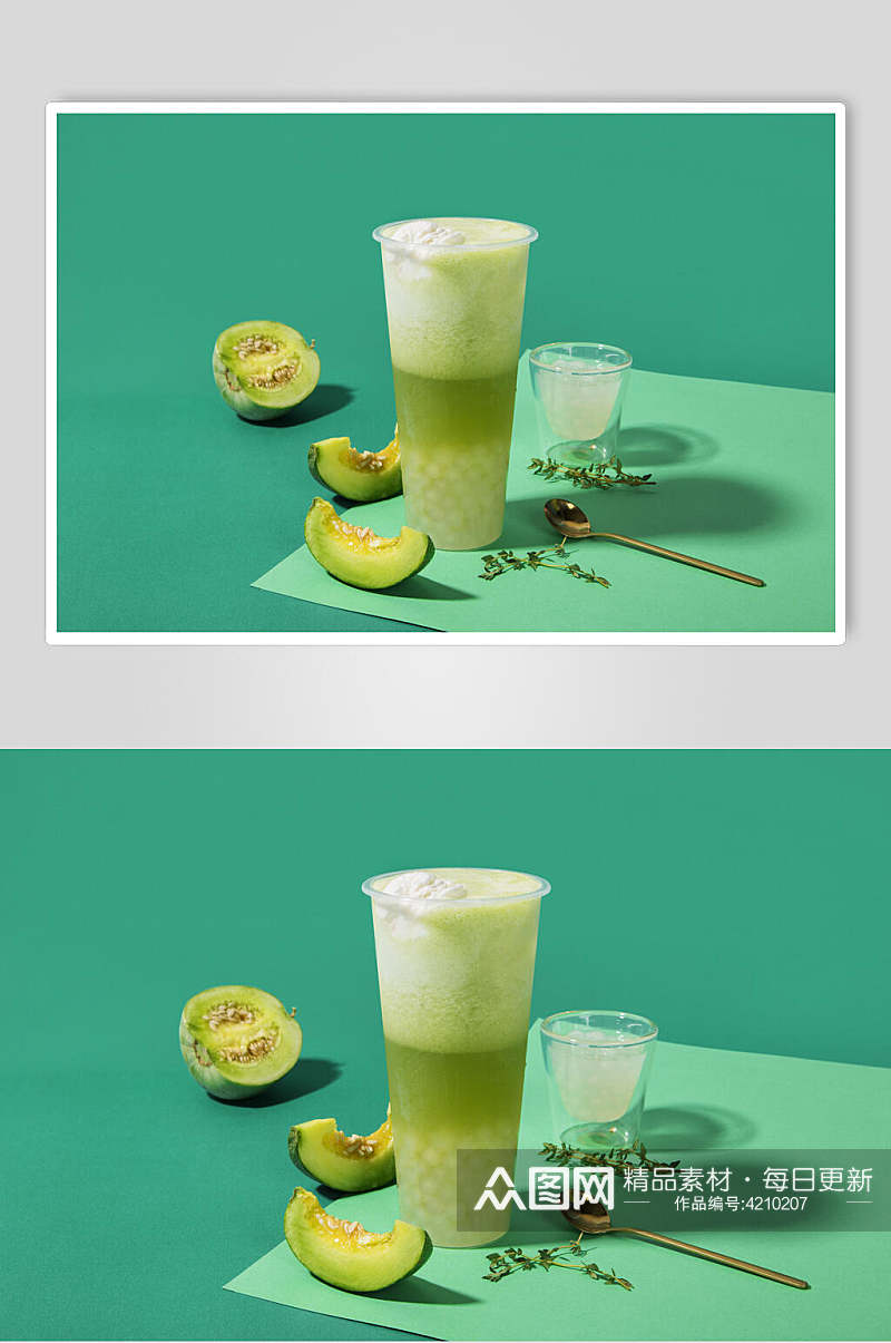 绿色抹茶奶茶果汁甜品图片素材