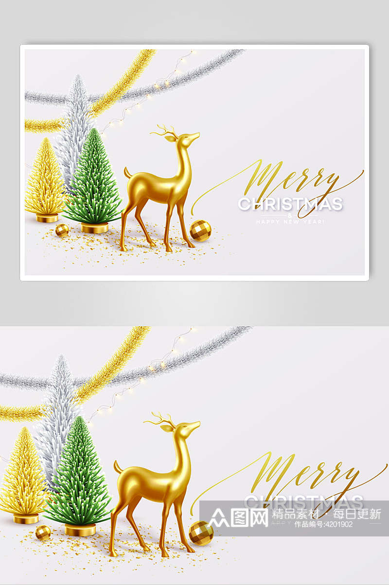 麋鹿英文树木圣诞促销海报矢量素材素材