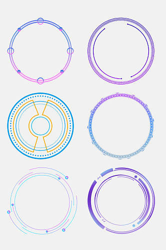时尚蓝紫圆形科技科幻边框免抠素材
