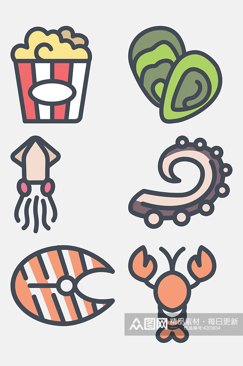 鱿鱼虾子美食卡通美食图标免抠素材素材