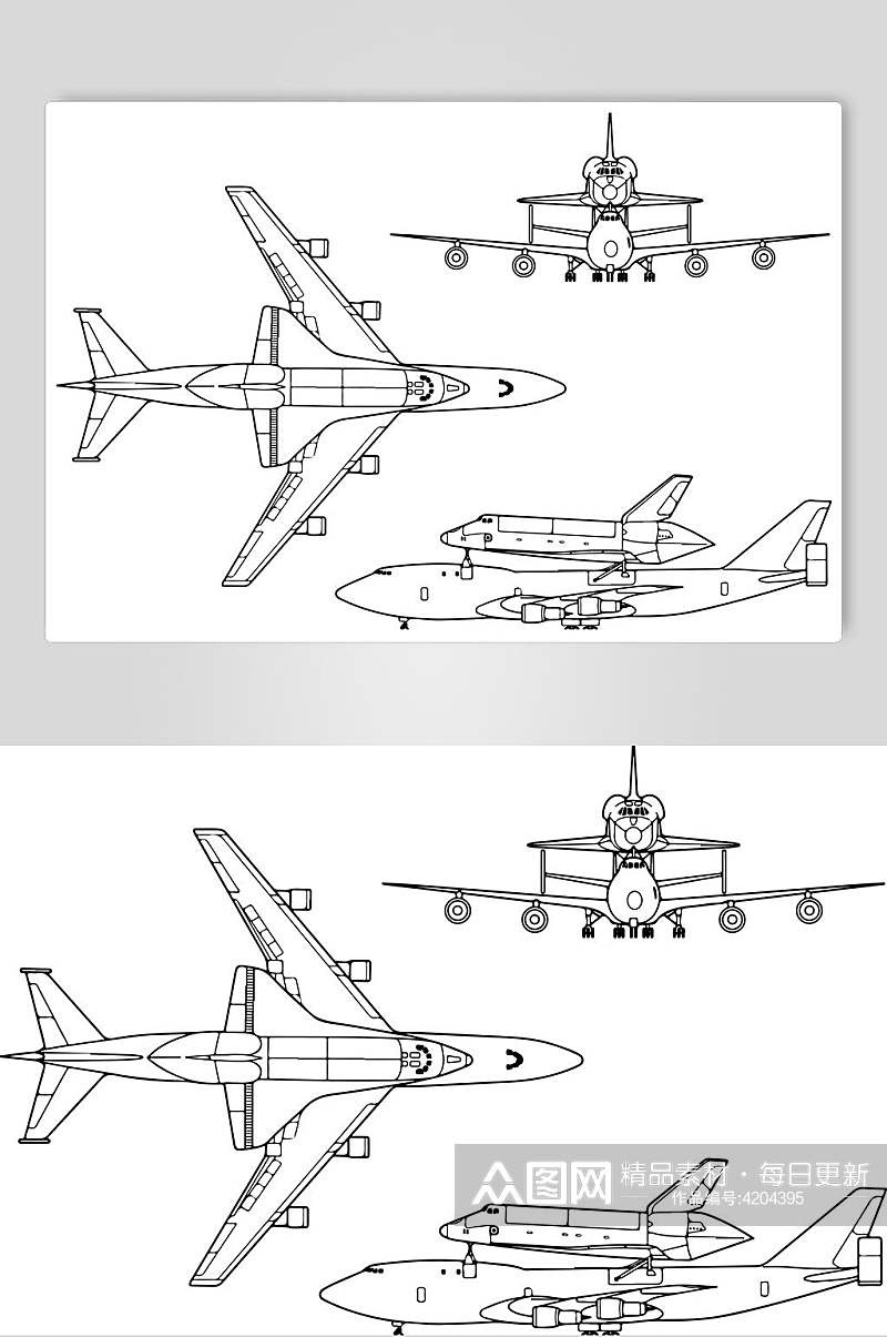 简约手绘黑时尚航空飞行器矢量素材素材