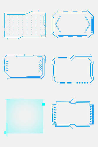 蓝色方形科技感边框免抠素材