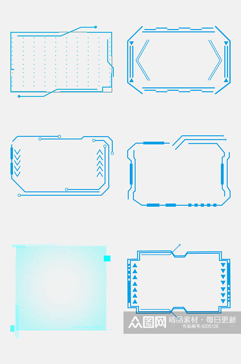 蓝色方形科技感边框免抠素材素材