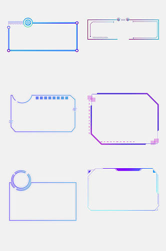 紫色渐变方形科技感边框免抠素材