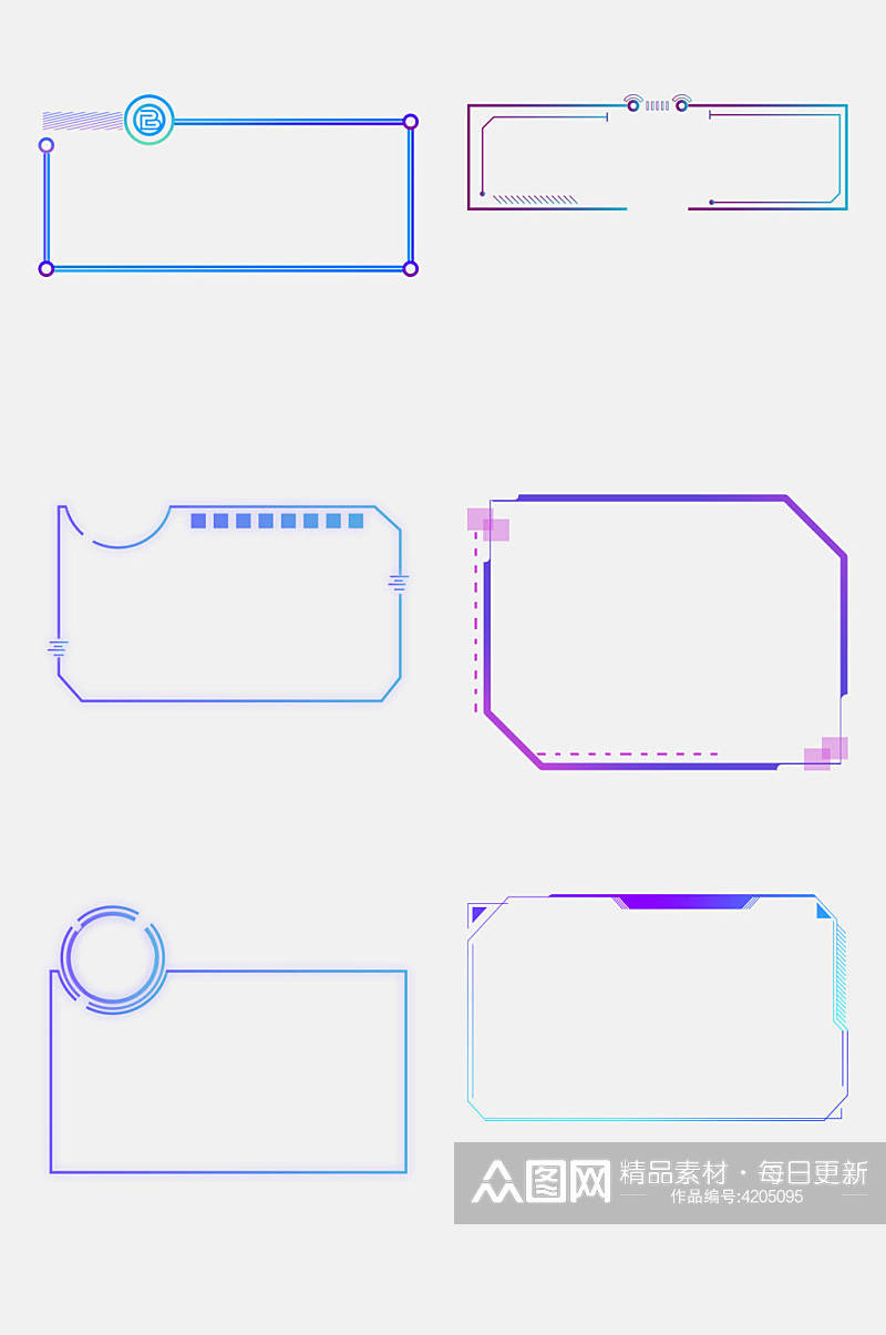 紫色渐变方形科技感边框免抠素材素材