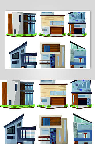 蓝色清新大气高端卡通房子矢量素材
