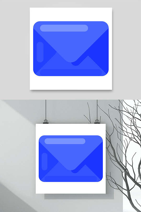 蓝色信封办公文具轻拟物图标矢量素材