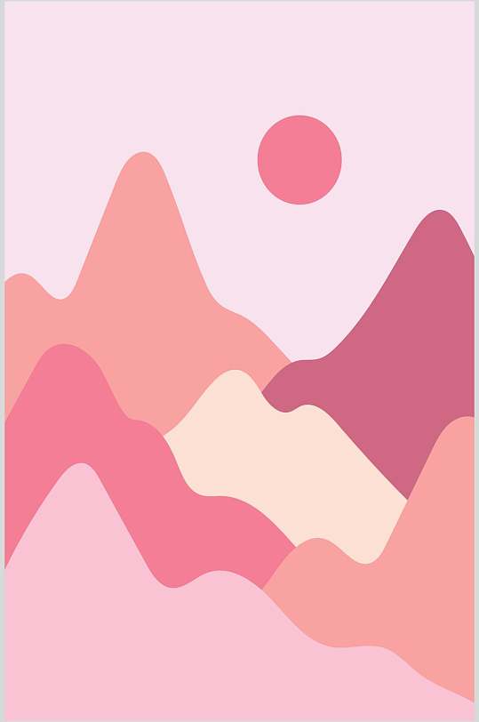 山峰粉色简约抽象手绘图画矢量素材
