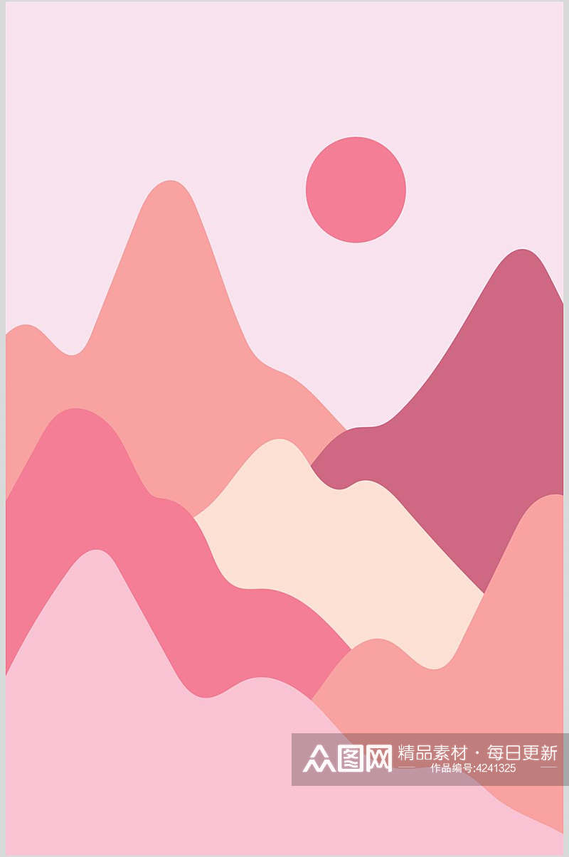 山峰粉色简约抽象手绘图画矢量素材素材