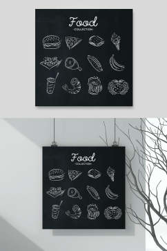 简约汉堡黑白时尚手绘食物矢量素材