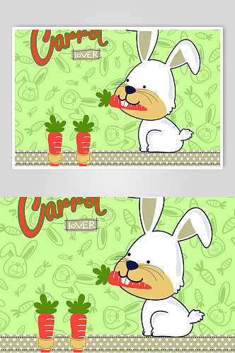 兔子萝卜大气手绘卡通动物矢量素材