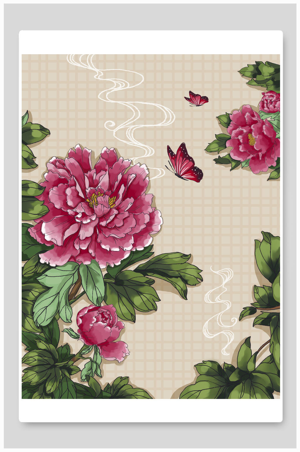 蝴蝶中国风花卉插画素材