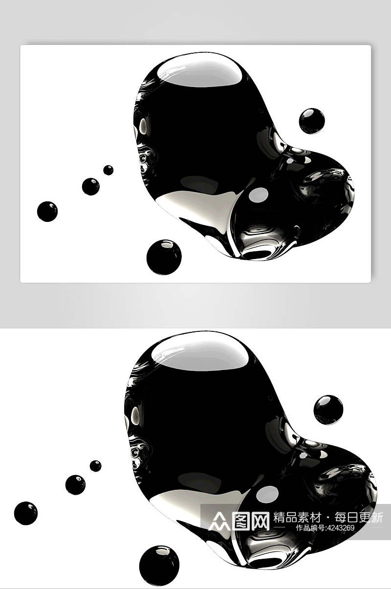 手绘黑色简约高清透明水滴液体素材素材