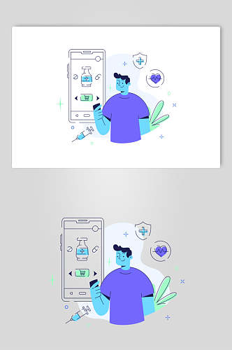 极简手绘手机植物医疗人物矢量素材