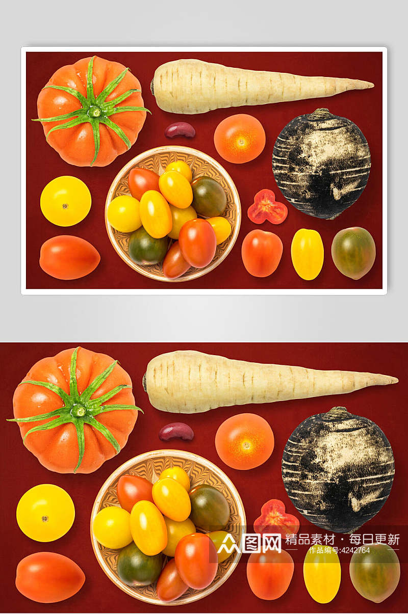 红色盘子清新大气高端蔬菜素材素材