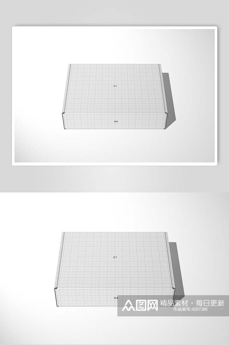 方格线条灰色纸盒展开贴图样机素材