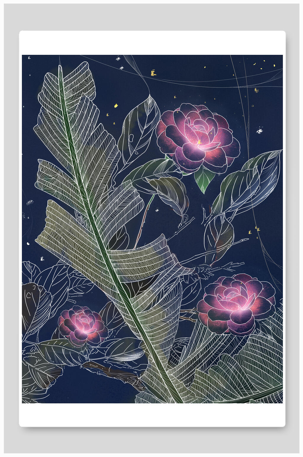 大气芭蕉叶中国风花卉插画素材