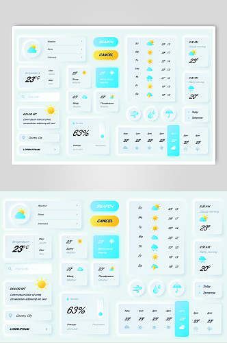 极简温度天气轻拟物组件矢量素材