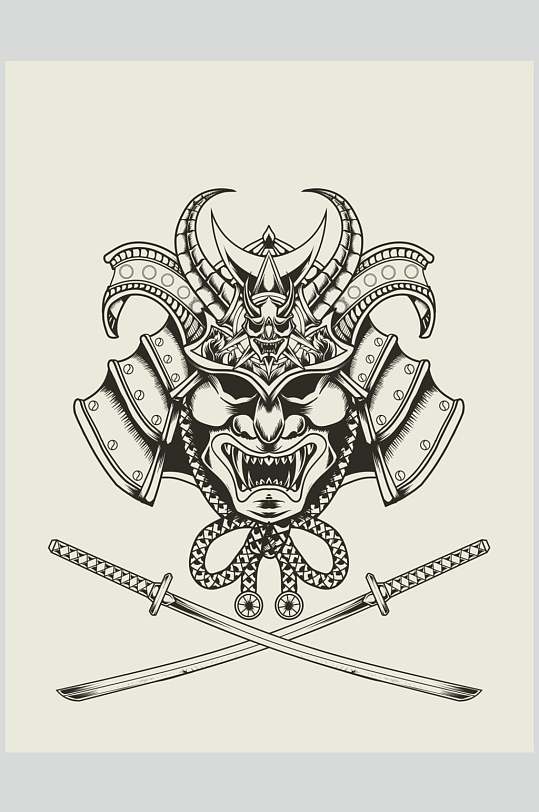 刀剑黄黑线条复古装饰绘画矢量素材