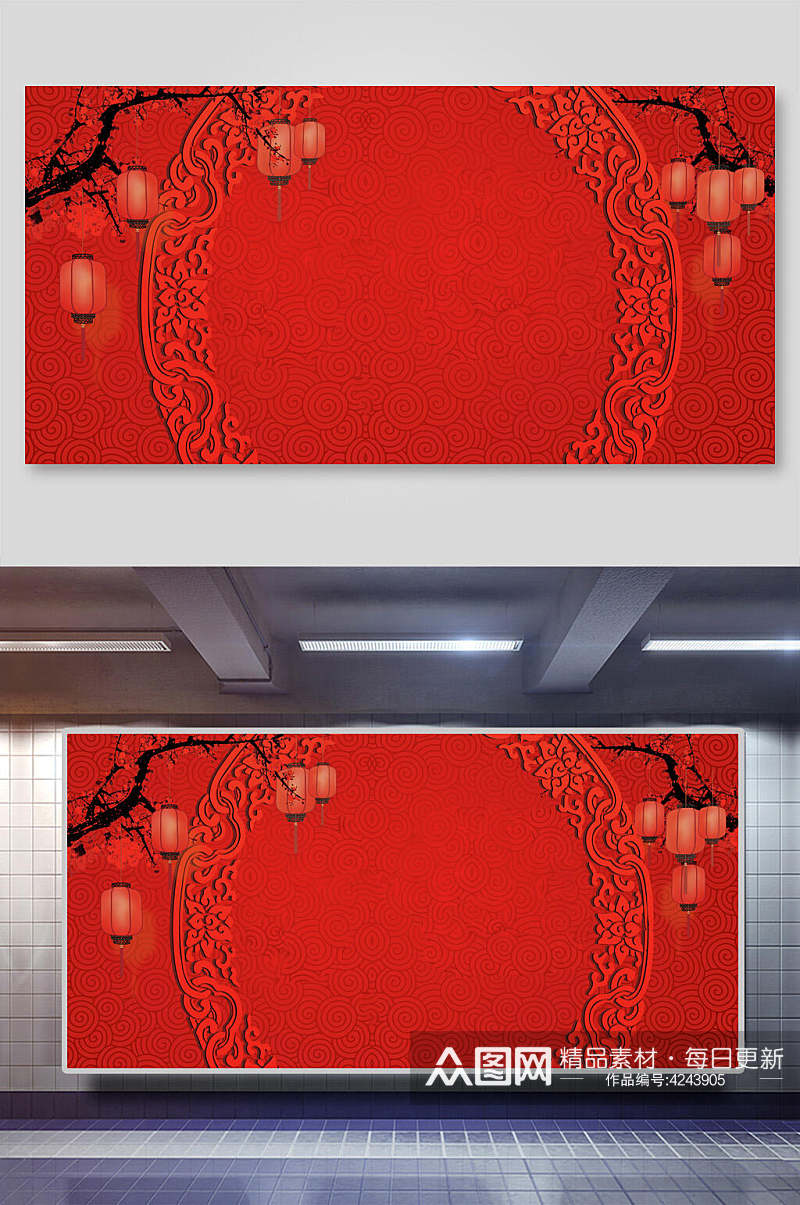 中国风经典新年红色背景素材
