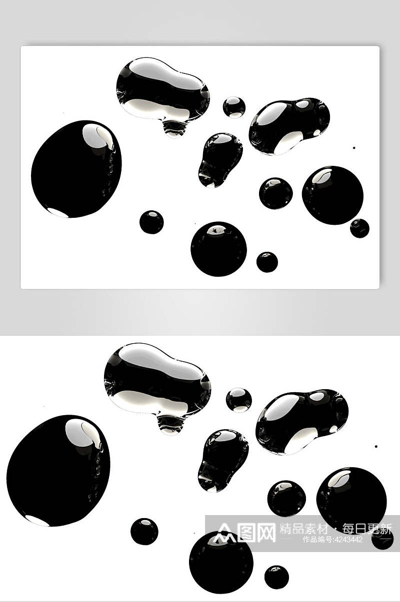 圆形手绘黑色高清透明水滴液体素材素材