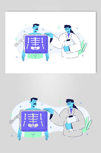 简约手绘线条植物医疗人物矢量素材