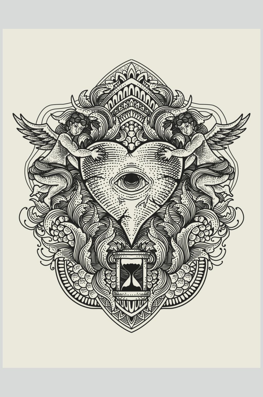 大气翅膀复古装饰绘画矢量素材素材