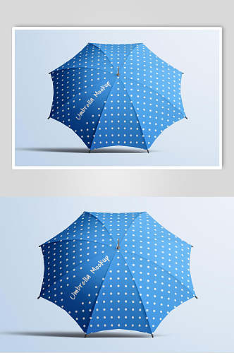 蓝色白点雨伞贴图样机